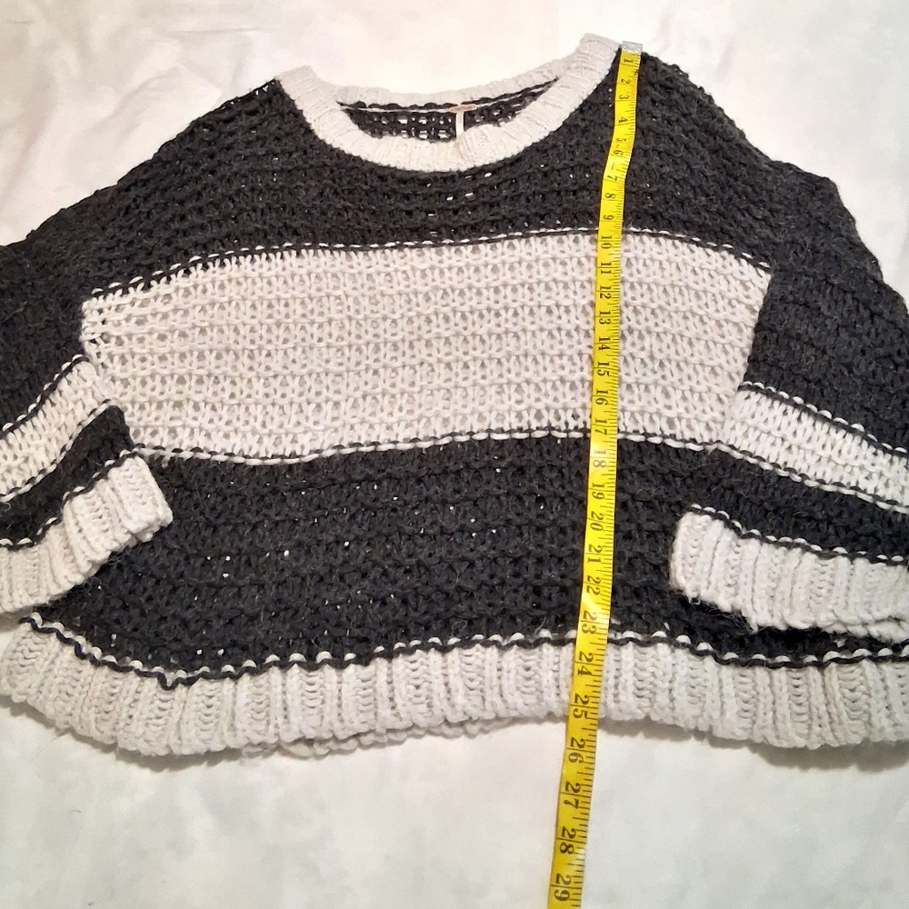 Free People Sweater Monaco Stripped Slouchy Charcoal-Ivory SzM Wool- Alpaca Blen - Picture 6 of 13